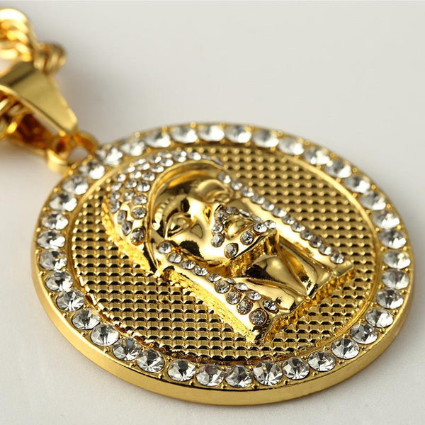 Iced Out 18K Gold Jesus Piece Medallion Pendant