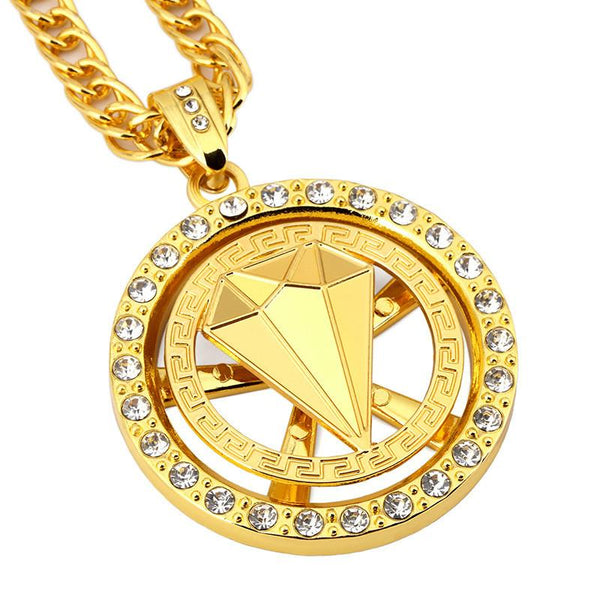 Iced Out 18K Gold Diamond Medallion Pendant