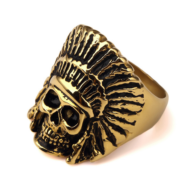 18K Gold Indian Chief Skull Ring – Too Icy Jewelry