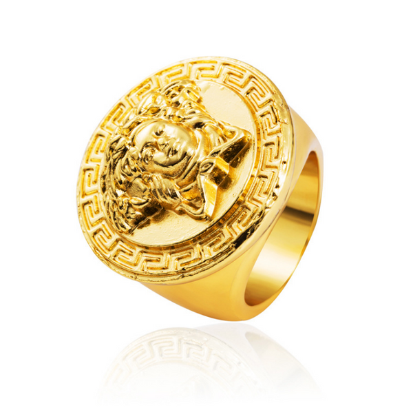 18k Gold Versace Ring Dupe Medusa Greca Ring Gold VERSACE CA
