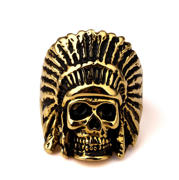 18K Gold Indian Chief Skull Ring