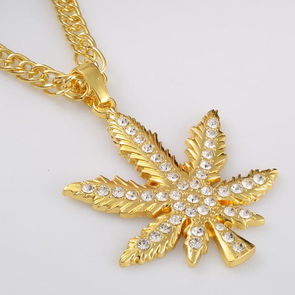 Iced Out 18K Gold/Silver Cannabis Leaf Pendant