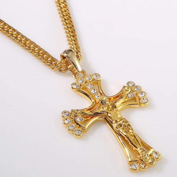 Iced Out 18K Gold/Silver Cross Pendant
