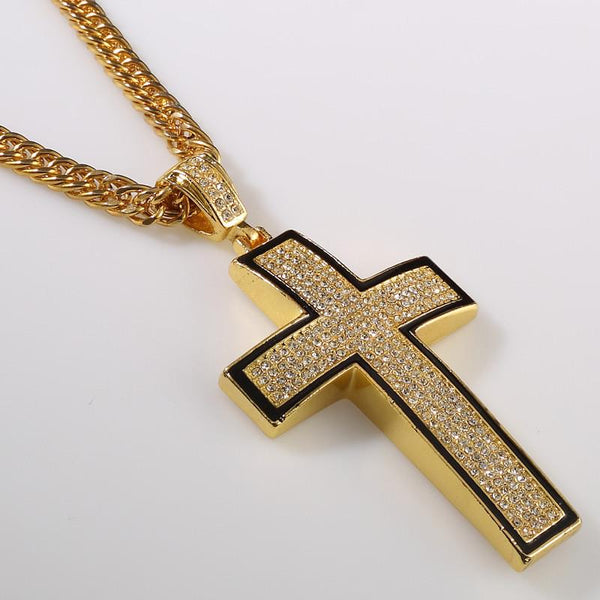 Iced Out Four Rows 18K Large Gold/Silver Cross Pendant