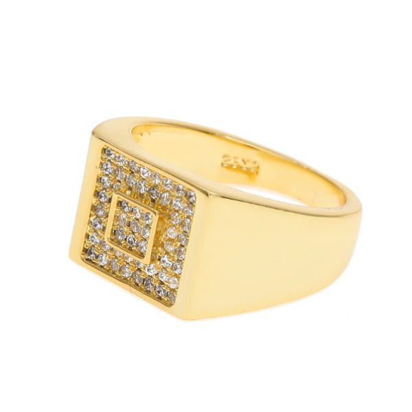 Iced Out 18K Gold Square Ring