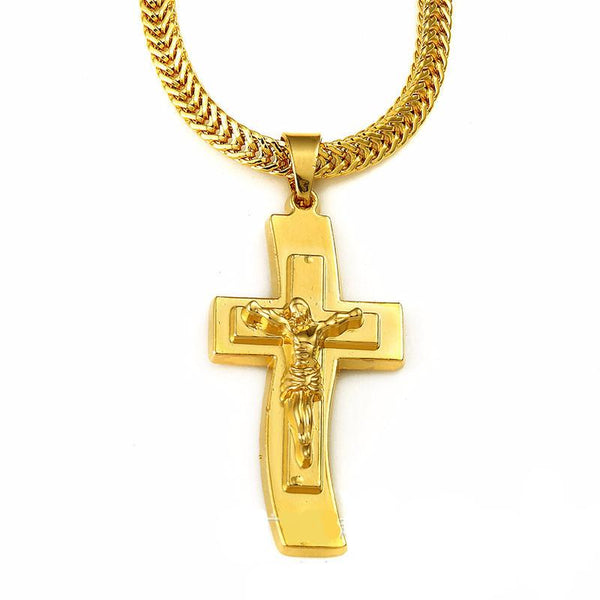 18K Gold Curvy Cross Pendant