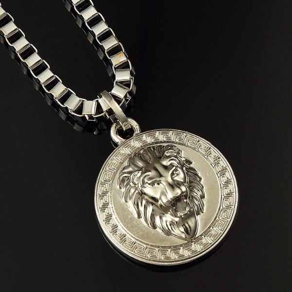 18K Gold/Silver Lion Head Medallion Pendant