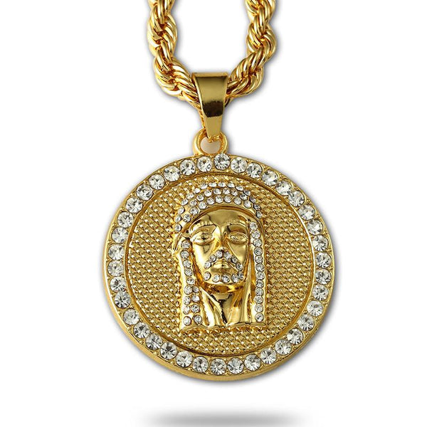 Iced Out 18K Gold Jesus Piece Medallion Pendant