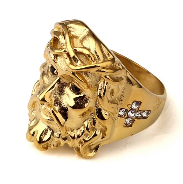 Rhinestone 18K Gold Christ Ring