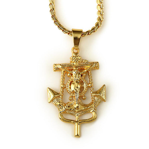 Exclusive 18K Gold Anchor Cross Pendant