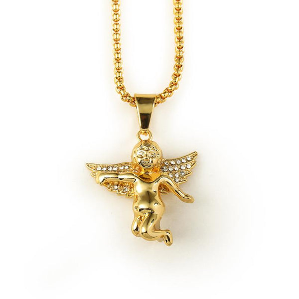 Iced Out 18K Gold Angel Pendant