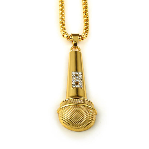 Original Rhinestone 18K Gold Microphone Pendant