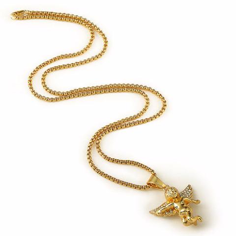 Iced Out 18K Gold Angel Pendant