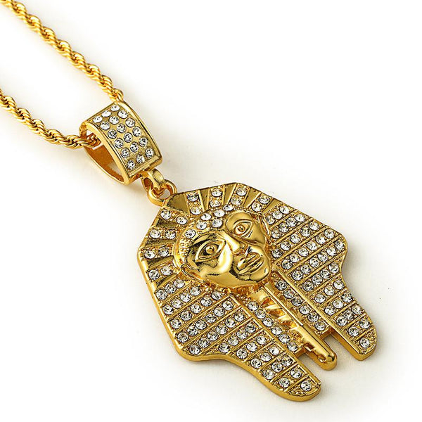 Iced Out 18K Gold Flat Pharaoh Pendant