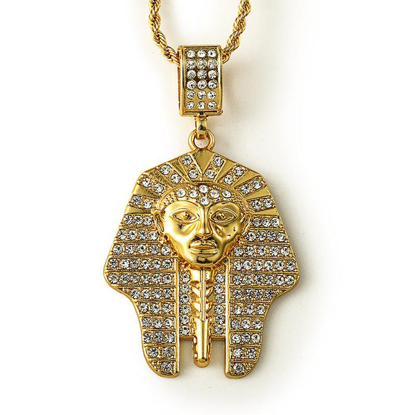 Iced Out 18K Gold Flat Pharaoh Pendant