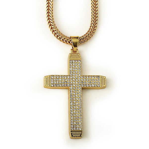 Four Rows Iced Out 18K Gold/Silver Cross Pendant – Too Icy Jewelry