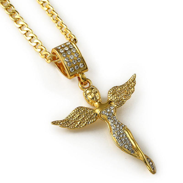 Iced Out 18K Gold Fairy Pendant