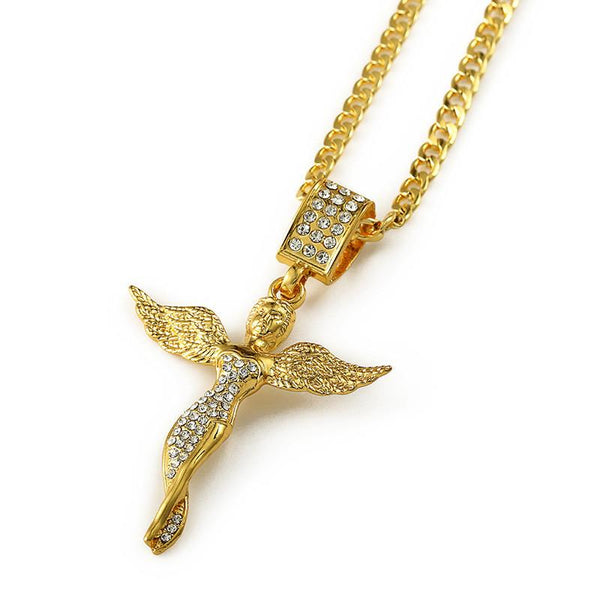 Iced Out 18K Gold Fairy Pendant