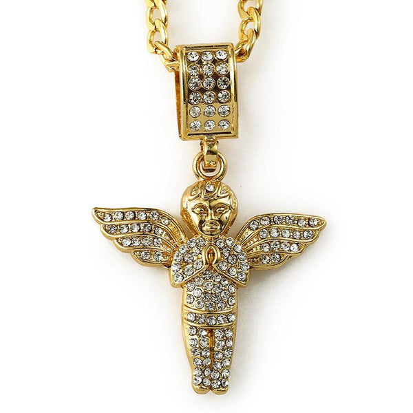Fully Iced Out 18K Gold Praying Angel Pendant