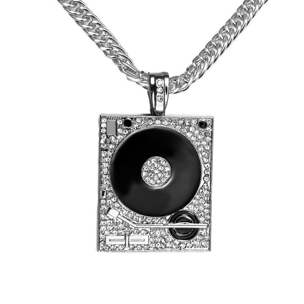 Iced Out 18K Gold/Silver DJ Turntable Pendant