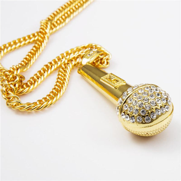 Iced Out 18K Gold/Silver Microphone Pendant