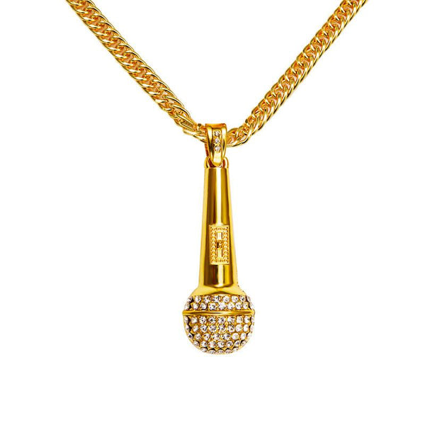 Iced Out 18K Gold/Silver Microphone Pendant