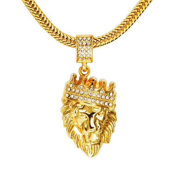 Iced Out 18K Gold Roaring Lion King Pendant