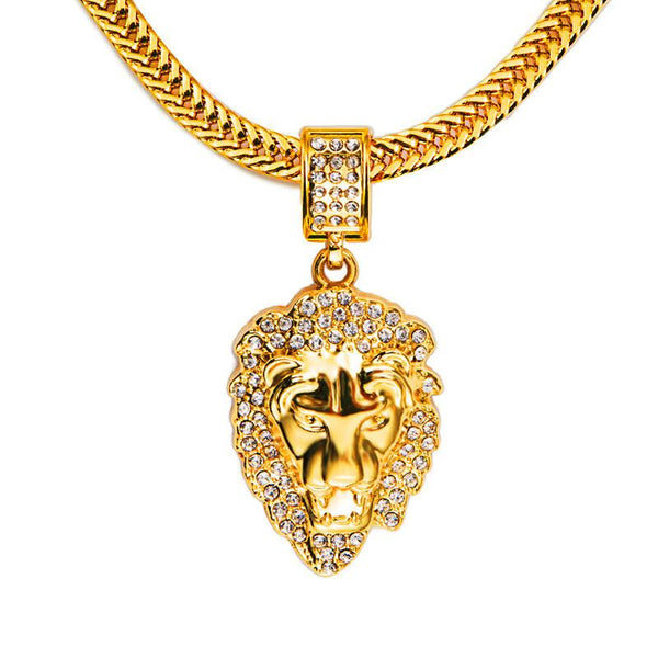 Iced Out 18K Gold Roaring Lion Pendant