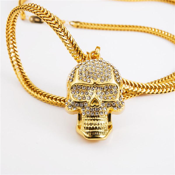 Fully Iced Out 18K Gold Skull Pendant