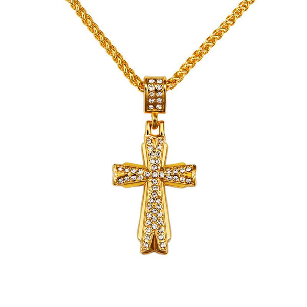 Fully Iced Out 18K Gold X Cross Pendant