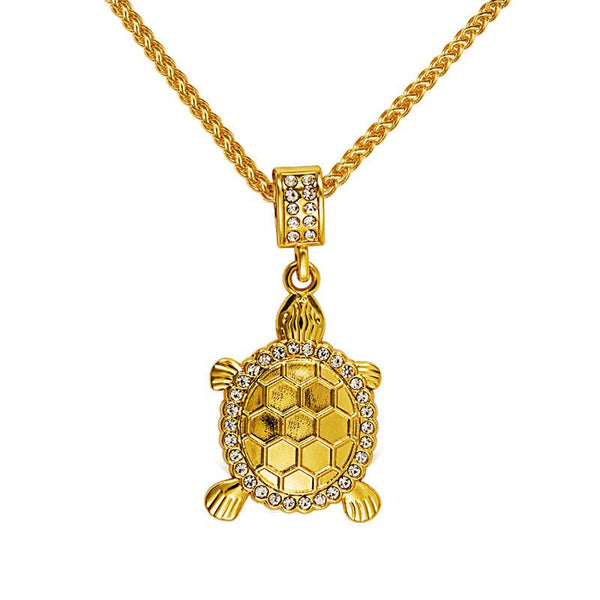 Iced Out 18K Gold Turtle Pendant