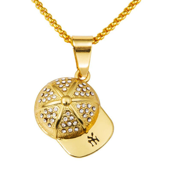 Iced Out 18K Gold New York Snapback Pendant