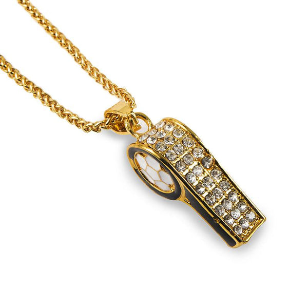Iced Out 18K Gold Whistle Pendant