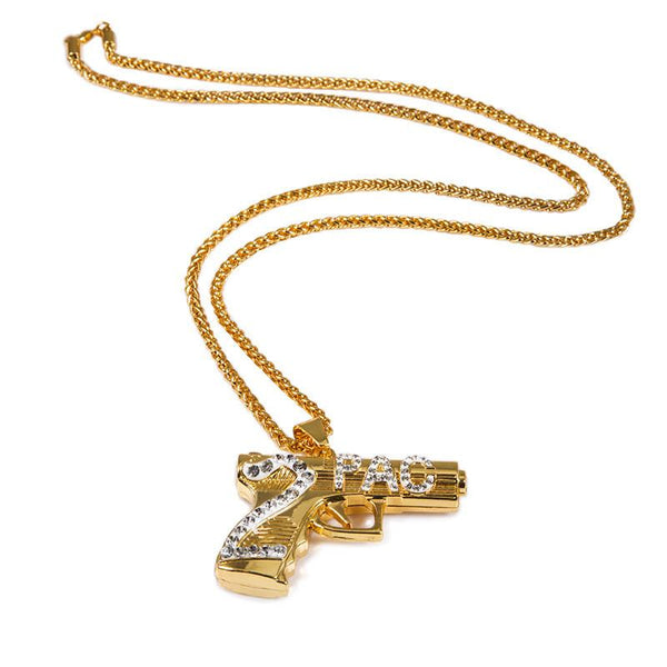 Iced Out 18K Gold 2Pac Gun Pendant