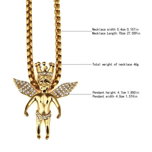 Iced Out 18K Gold King Angel Pendant