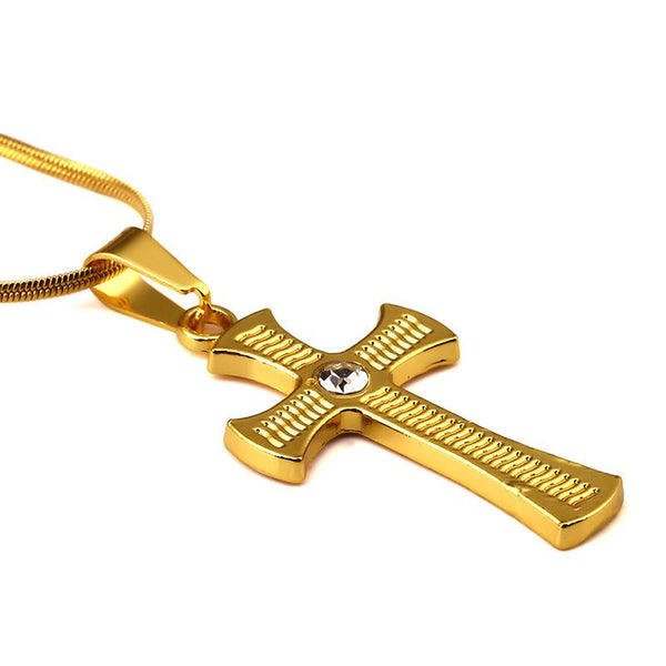 Rhinestone 18K Gold Cross Pendant