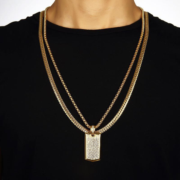 Iced Out 18K Gold Dog Tag Pendant
