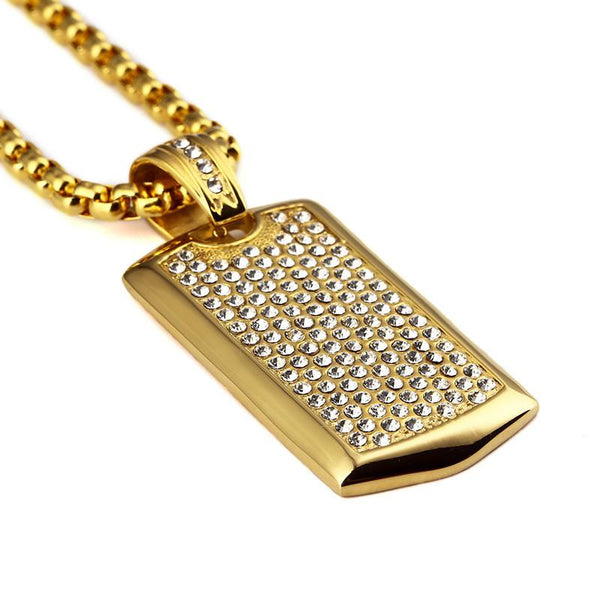 Iced Out 18K Gold Dog Tag Pendant
