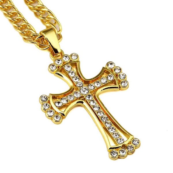 Iced Out 18K Gold/Silver Rhinestone Cross Pendant
