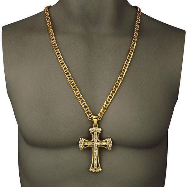 Iced Out 18K Gold/Silver Rhinestone Cross Pendant