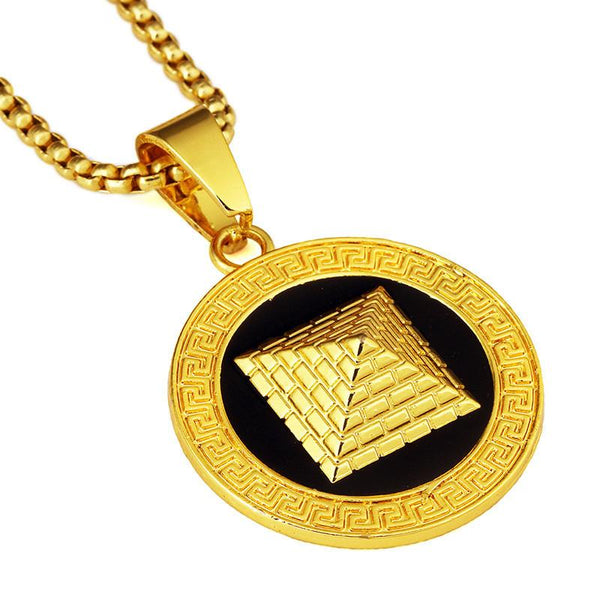 18K Gold Pyramid Medallion Pendant