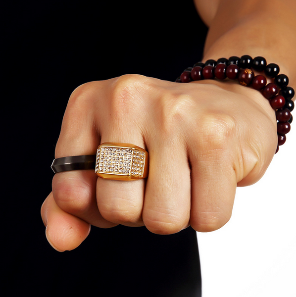 Iced Out Six Rows 18K Gold Lustrous Ring