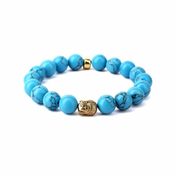 Blue Stone Beaded Gold Buddha Bracelet