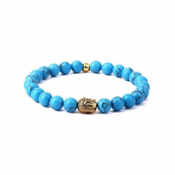 Blue Stone Beaded Gold Buddha Bracelet