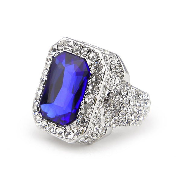 Iced Out 18K White Gold Ruby/Sapphire/Emerald/Black Stone Royal Ring