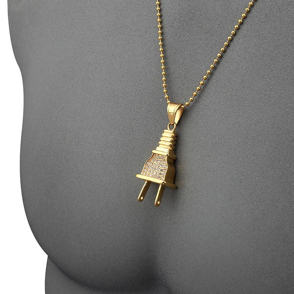 Iced Out 18K Gold Plug Pendant