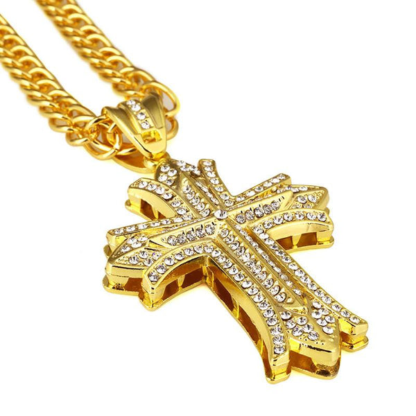 Iced Out 18K Gold 3D Cross Pendant