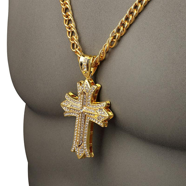 Iced Out 18K Gold 3D Cross Pendant – Too Icy Jewelry