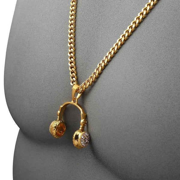 Iced Out 18K Gold Headphones Pendant