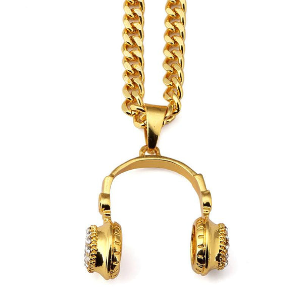 Iced Out 18K Gold Headphones Pendant